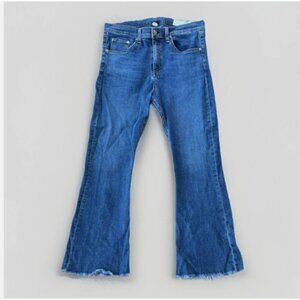 Rag and Bone High Rise Crop Flare Denim Jeans Womens Size 31 Medium Wash Raw Hem